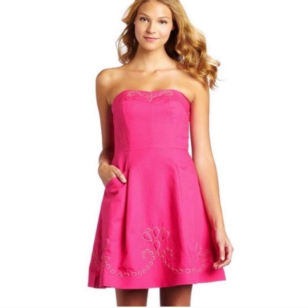 LILLY PULITZER “Bernadette Fuchsia Strapless Hot Pink Party Cocktail Mini Dress